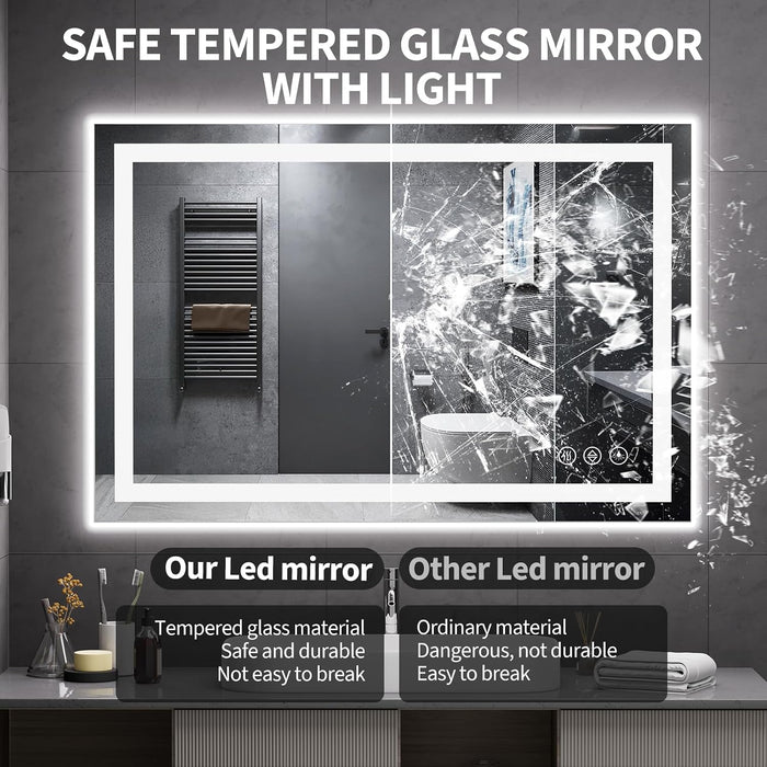 40X30 LED Bathroom Mirror, Shatterproof Mirror with Light
