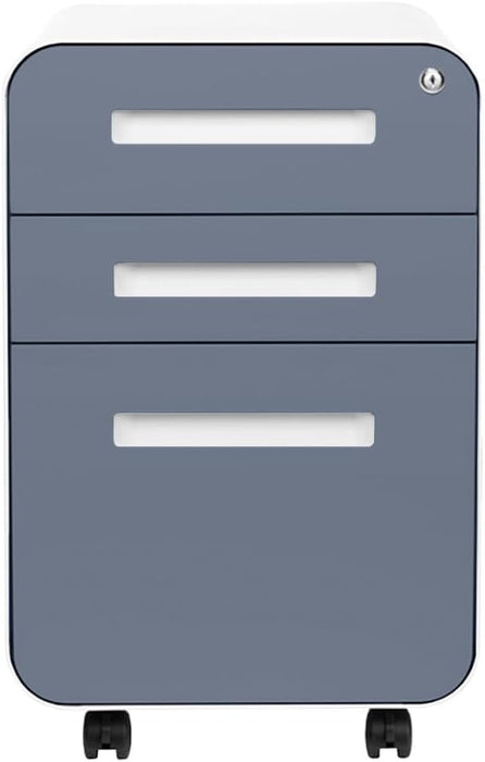 Stockpile 3 Drawer File Cabinet with Lock - under Office Desk Metal Filing Cabinet, Legal/Letter File Folders, Wheels and Stationary Feet, Pre-Assembled, Coastal Blue