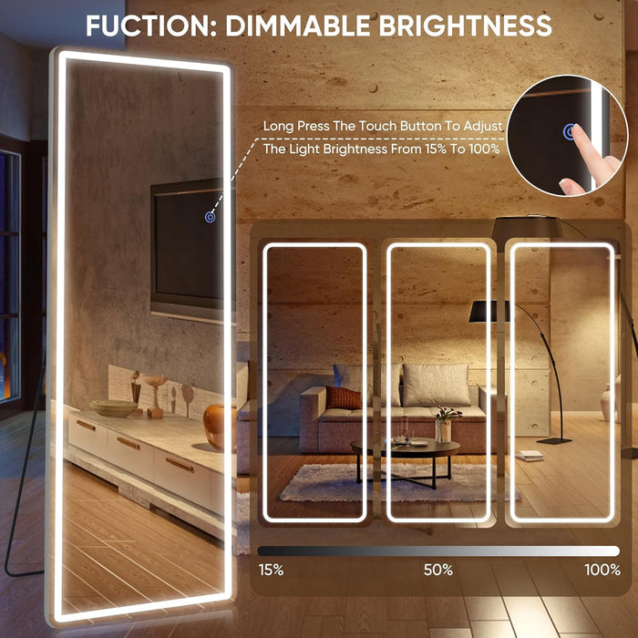 LED Full Length Mirror with Light, 71"X32" Lighted Full Body Mirror with Stand, Dimmable & 3 Color Lighting Standing/Leaning/Wall Mounted Vanity Mirror for Bedroom Cloakroom Livingroom(Rect)