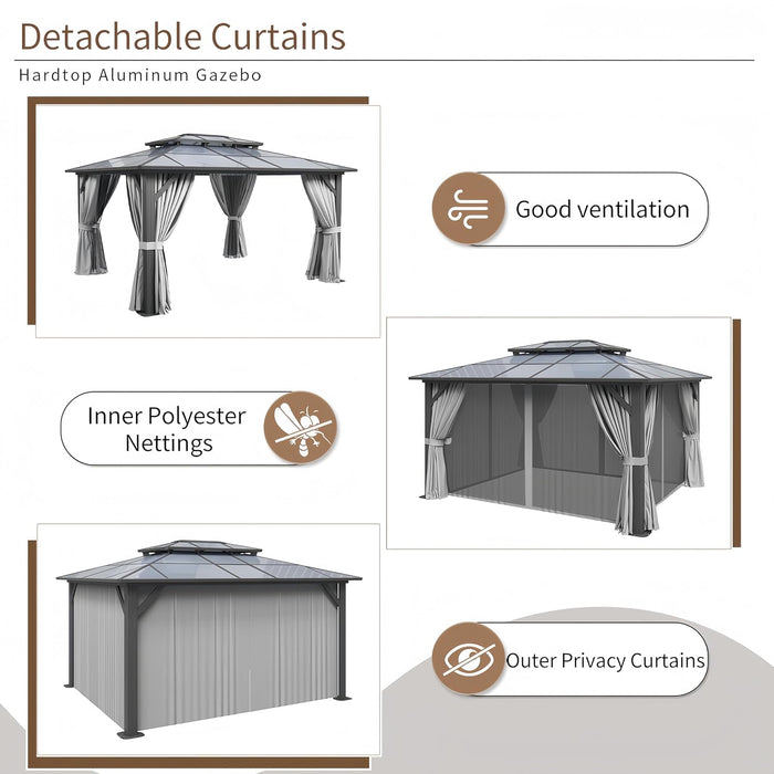 12x14ft Gray Hardtop Gazebo UVProtected Patio Outdoor