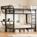 Bunk Bed Twin over Twin, Metal Bunk Beds with Desk & Power Outlet, Heavy-Duty Twin Bunk Beds with Storage Rack, Bunkbeds Frame with Safety Guardrail & Ladders for Juniors, No Box Spring Needed, Black