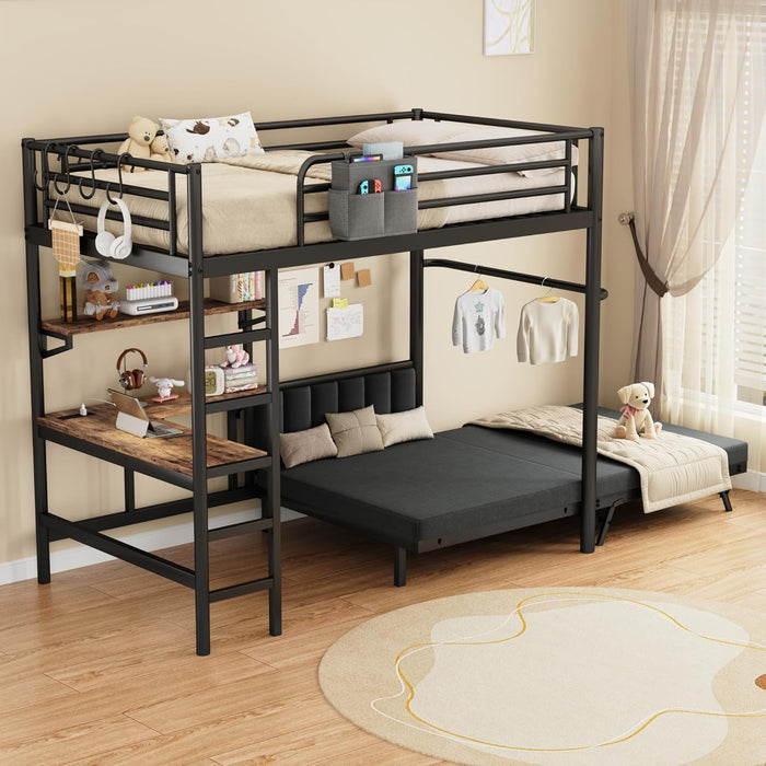 Twin Loft Bed IndustrialFrame WithDeskAndStorage Mattress