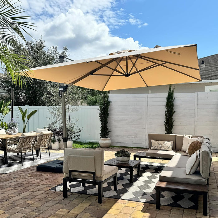 Patio Umbrella Outdoor 10' X 13' Rectangle 360 Rotation Beige