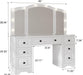 White Lighted Vanity Desk, Tri-Fold Mirror, 5 Drawers, Outlets | Retro Dressing Table with Lights, 5-Drawer Vanity Desk for Women & Girls, Vintage with Glass Top,Hair Dryer Holder