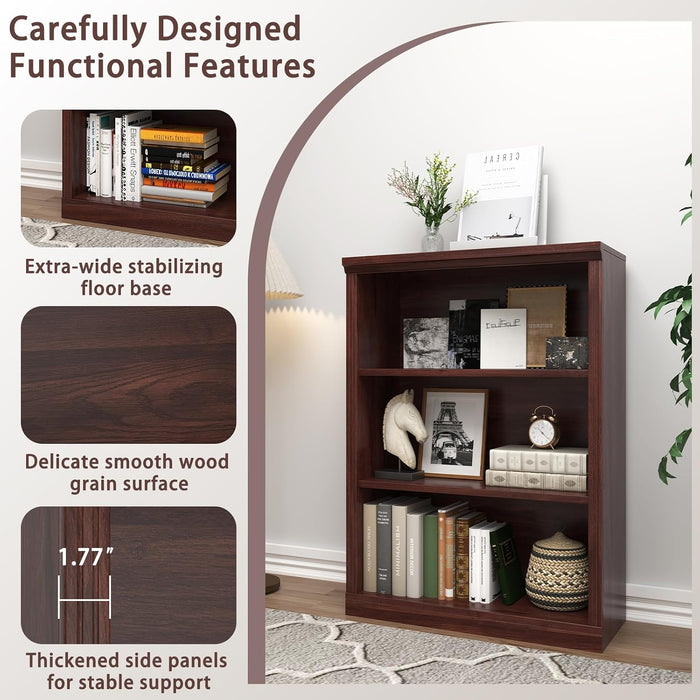 3-Shelf Bookcase, Wood Bookshelves for Living Room, Library, Office