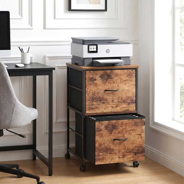 Mobile Printer Stand with 2 Drawers, File Cabinet for Home Office