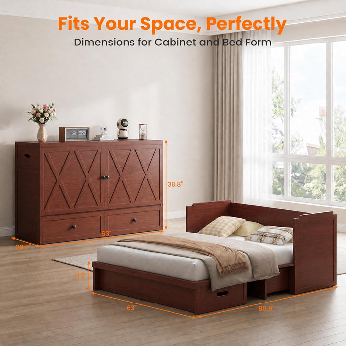 DeepMaroonShade Queen Murphy Bed Easy Assembly System
