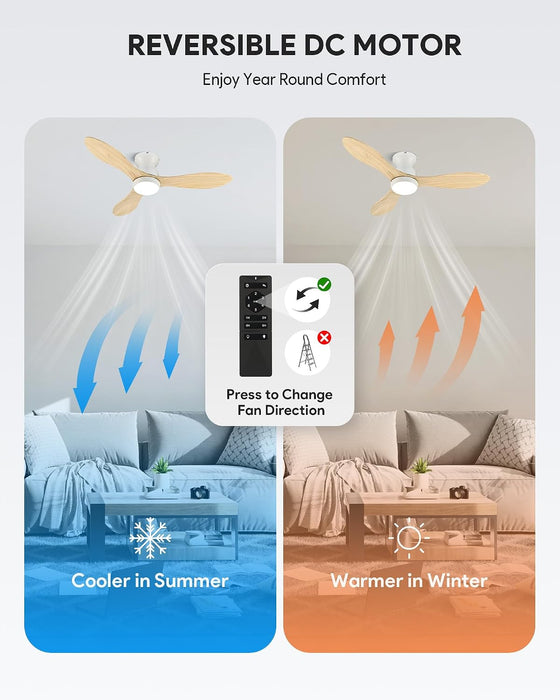 Wood Solid-Wood 42-Inch White Ceiling Fan RemoteControl