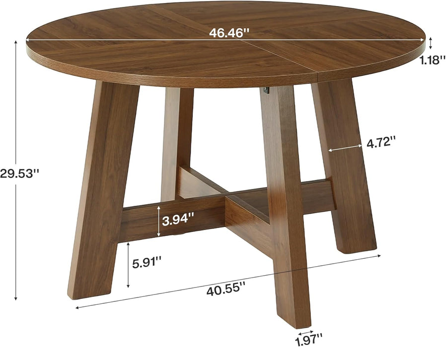 round Dining Table for for 4-6 People, 47-Inch Circle Kitchen Table with Reinforced Cross Brace, Farmhouse Dining Room Furniture for Living Room, Apartment, Restaurant, Walnut Brown