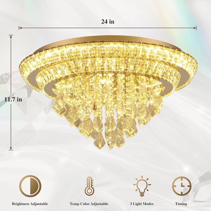 Crystal Ceiling Light Smart Flush Mount Chandelier for Dining Room