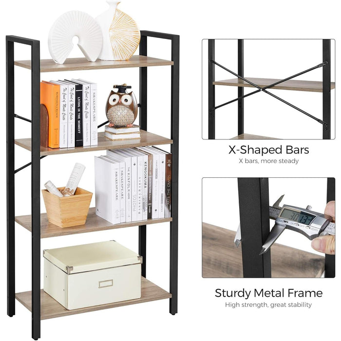 4-Tier Tall Bookshelf, Bookcase with Steel Frame, Book Shelf for Living Room, Home Office, Study, 11.8 X 25.9 X 47.2 Inches, Industrial Style, Greige and Black ULLS060B02