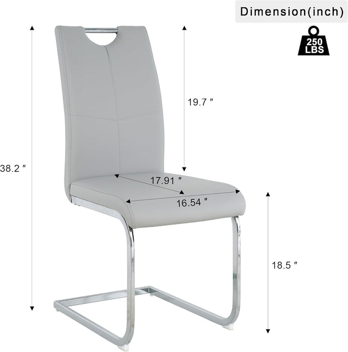 Modern Dining Chairs Set of 4 PU Faux Leather High Back Upholstered Chairs with Silver Metal Legs for Kitchen Dining Room, Gray