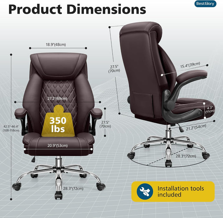 Office Chair, Ergonomic High Back Home Office Desk Chair, Big and Tall Breathable Leather Office Chair with Lumbar Support Flip-Up Armrests, Computer Gaming Chair with Rocking Function