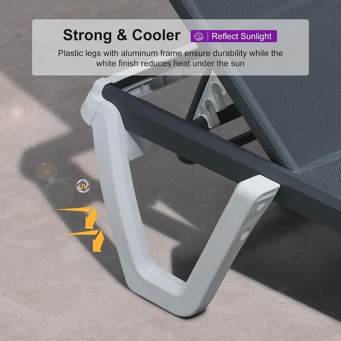 Lounge Chair Outdoor Set of 2 Chaise Lounge W/Wheel, Dary Gray