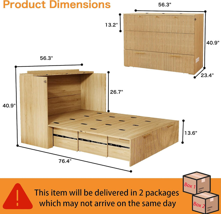 Fullsize Oak MurphyBed Cabinet With Integrated Charging