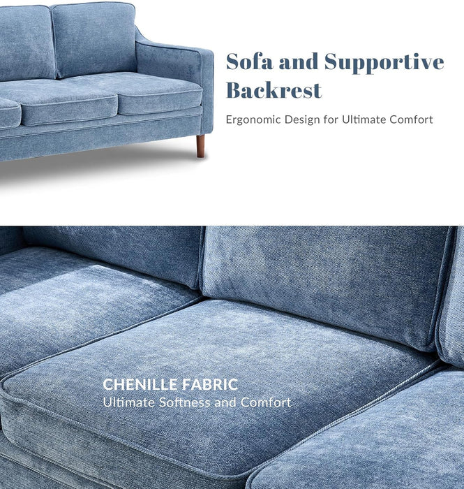 80 Inches Brilliant SkyBlue Chenille Sofa Reinforced