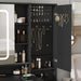 Vanity Desk with Mirror and Lights, Vanity Table Makeup Vanity with Lights 3 Drawers and Cabinets, Charging Station & Sliding Door, Lots Storage Shelves