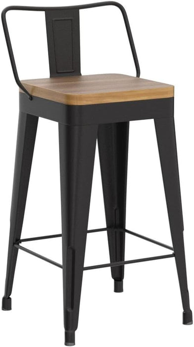 Bar Stools Set of 4 Metal Bar Stool Counter Height Bar Stools Black, Modern Bar Chairs with Back and Wooden Seat 30" Bar Stool Counter Height