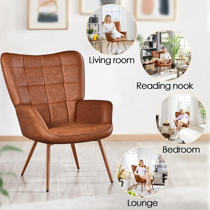 Brown PU Leather Highback Upholstered Accent Chairs