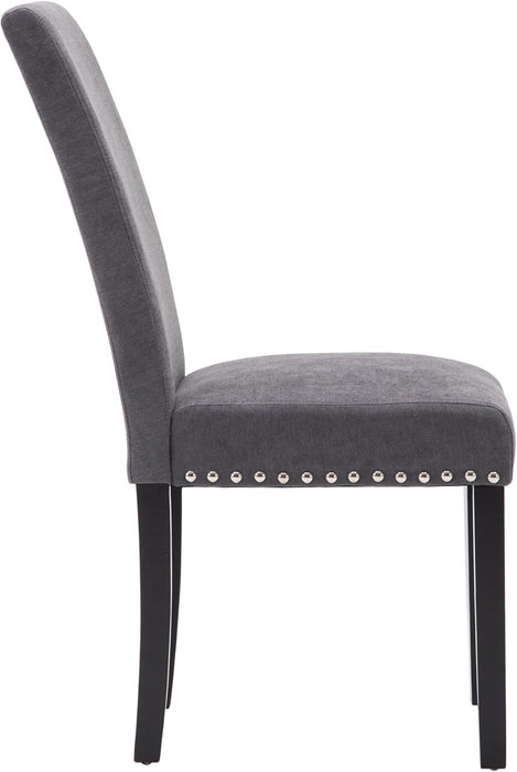 Dining Chair Upholstered Fabric Dining Chairs with Copper Nails,Set of 4,Grey