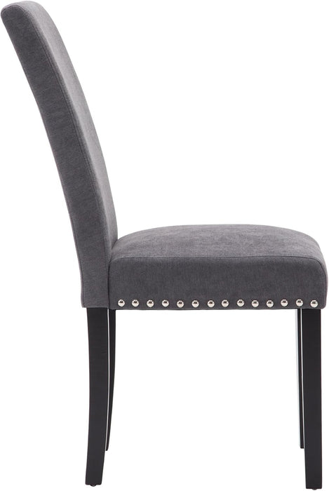 Dining Chair Upholstered Fabric Dining Chairs with Copper Nails,Set of 2,Grey