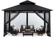 10' X 12' Outdoor Patio Gazebo Double Roof Steel Frame with Mesh Walls, Black