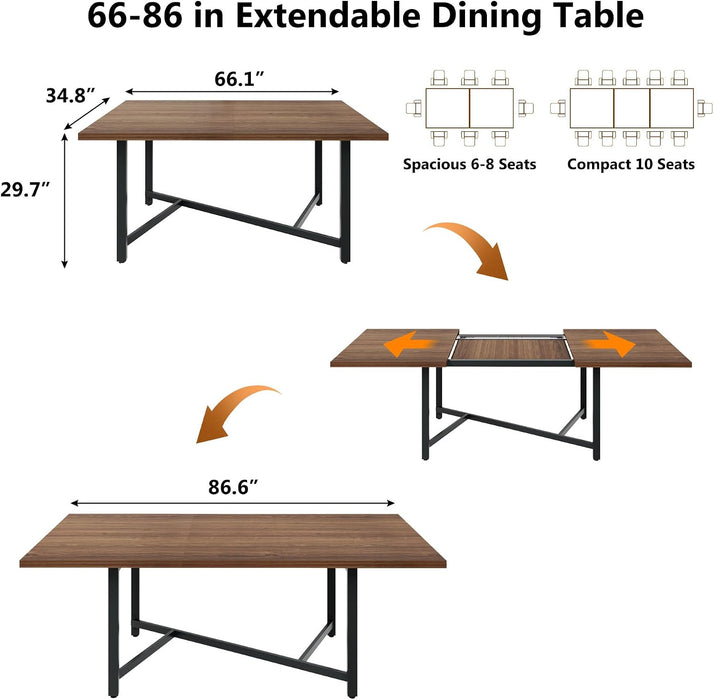 66-86" Extendable Dining Table for 4-10 People, Farmhouse Table,Walnut