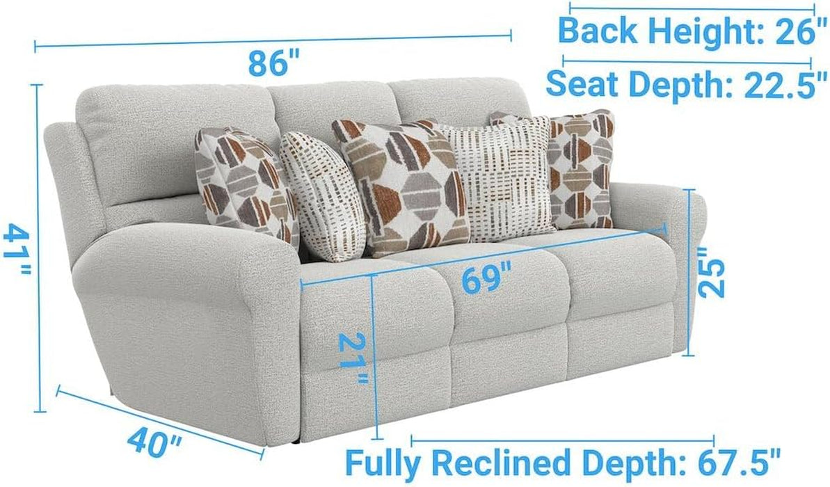 Catnapper Beige Power Reclining Sofa with Soft Fabric, Cool Gel Memory Foam, Steel Tech Frame, Pocket Coil Seating, Accent Pillows, RV Theater Comfort