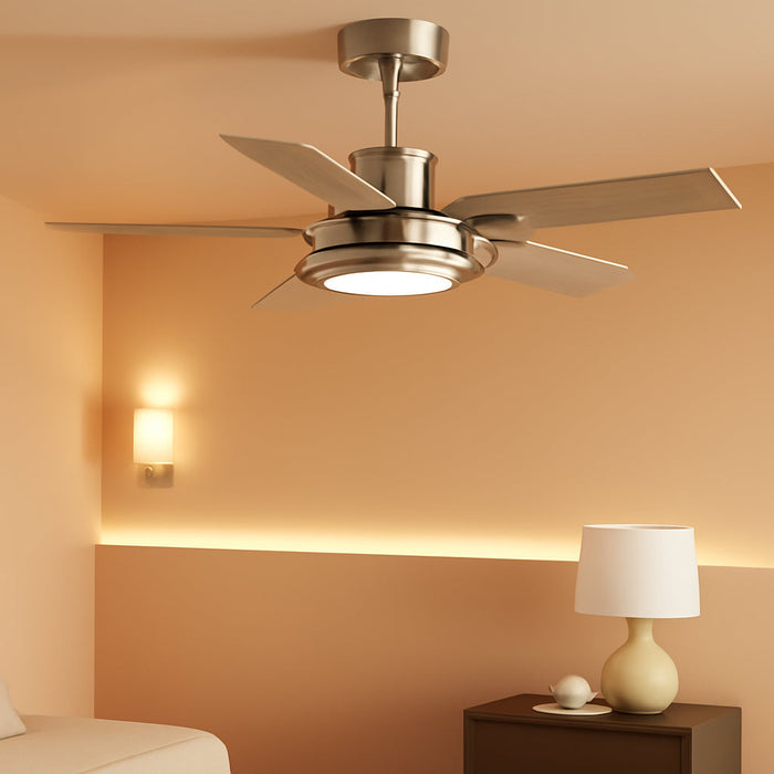 Ceiling Fans with Lights and Remote Control, 42 Inch Flush Mount Ceiling Fan with Quiet Reversible DC Motor, Dimmable LED Lighting, 6 Speeds, Timer, Nickel Ceiling Fan for Bedroom Living Room