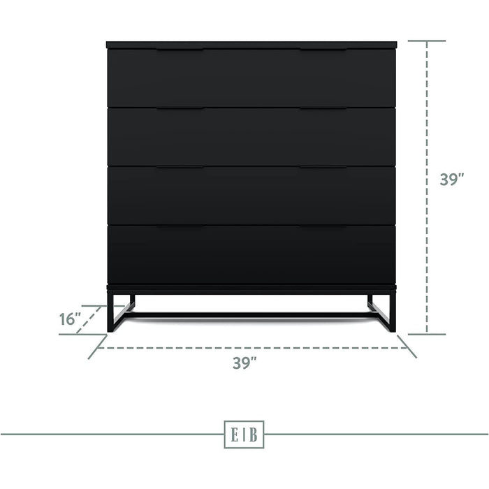 Black Modern 4-Drawer Dresser Storage Chest