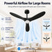 70 Inch Ceiling Fan with Light, Modern Black 3-Blade Propeller