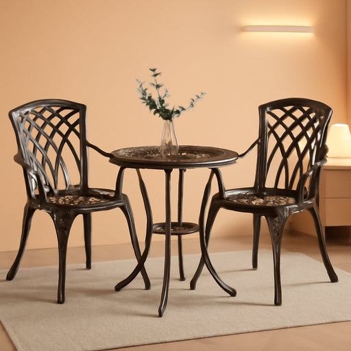 Bistro Set 3 Piece Rustproof Cast Aluminum Patio Furniture Sets round Table with Umbrella Hole for Outdoor, Patio, Balcony, Bronze