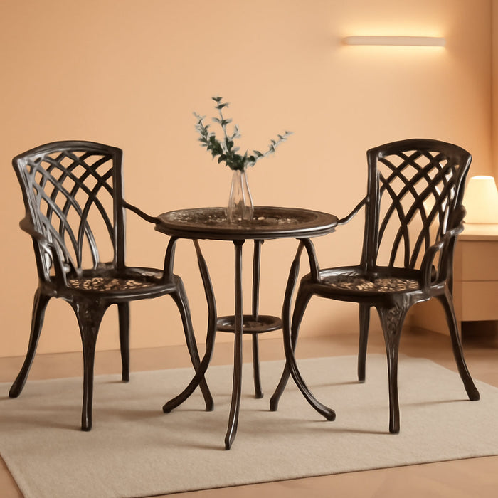 Bistro Set 3 Piece Rustproof Cast Aluminum Patio Furniture Sets round Table with Umbrella Hole for Outdoor, Patio, Balcony, Bronze