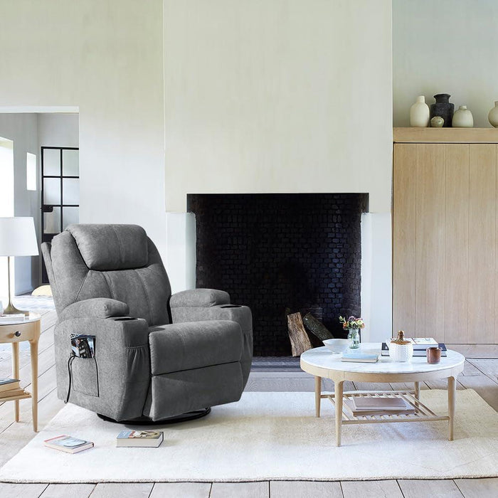 Rocking Chair Recliner Chair with Massage Swivel Ergonomic Lounge Chair Classic Single Sofa with 2 Cup Holders Side Pockets Living Room Chair Home Theater Seat (Gray)