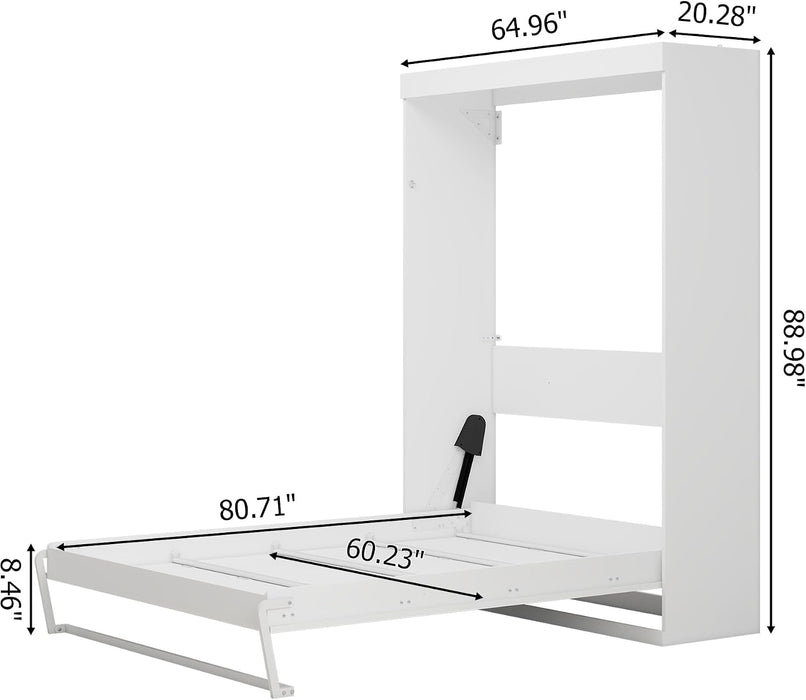 65 Inch Queen White Murphy Bed FlexibleSlatSystemEnhanced