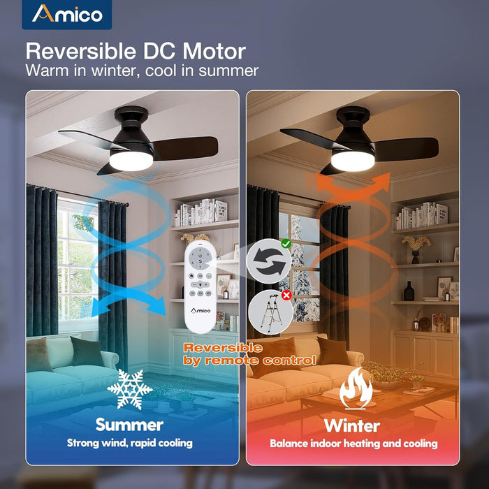 30 Inch Black Ceiling Fan EnergyEfficient RemoteControl
