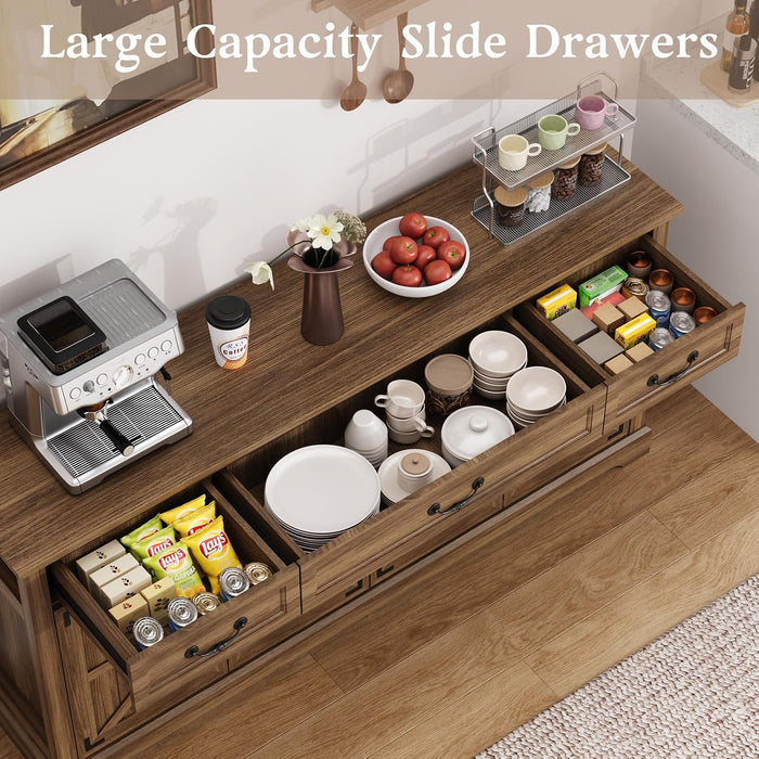 65" Large Sideboard Buffet Storage Cabinet with 3 Drawers and 4 Doors | Farmhouse Kitchen Sideboard Buffet Coffee Bar Wine Bar Cabinet with Storage for Living Room(Walnut)