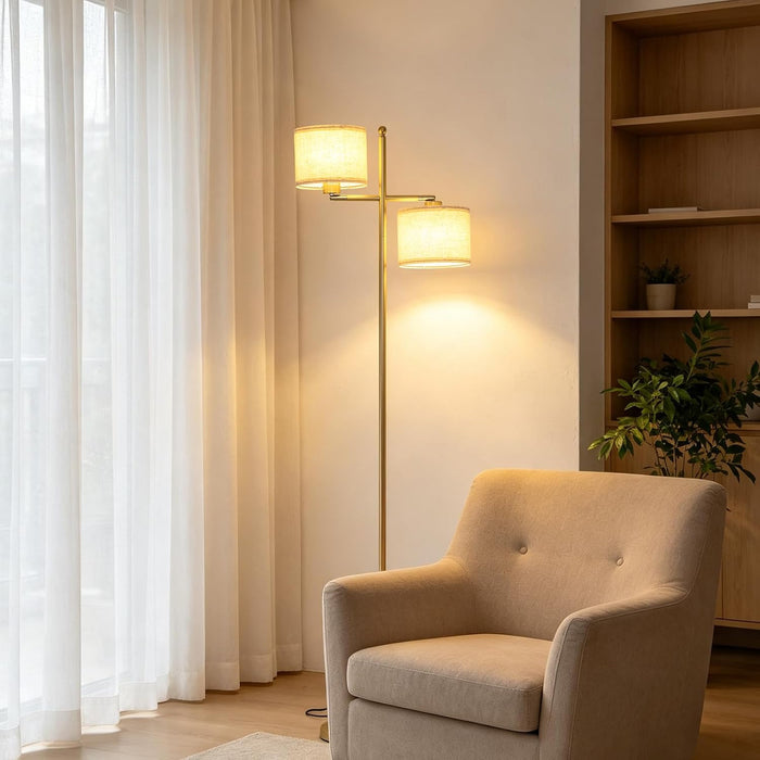 67" Unique Floor Lamp with Rotatable Linen Shade and Led Bulb