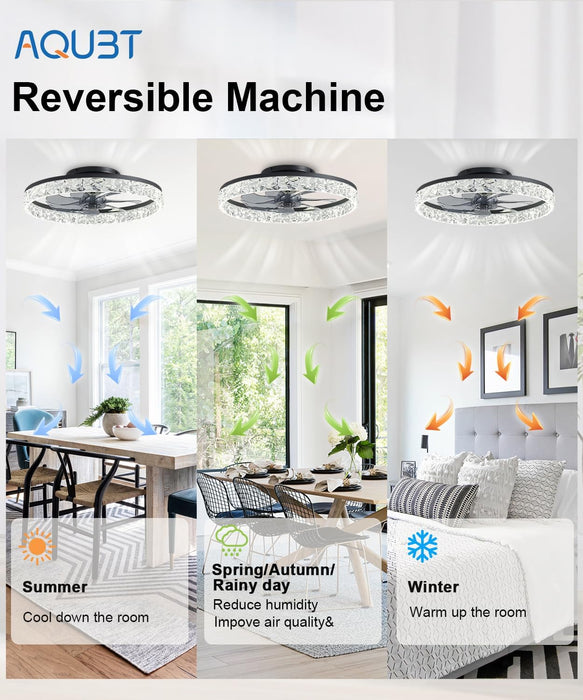 Ceiling Fans with Lights and Remote, 20"Low Profile Ceiling Fan with Light, 3000-6500K Smart Bladeless LED Fan Light, Ceiling Fans with Light for Stepless Color Temperature Change and 6 Speeds - Black