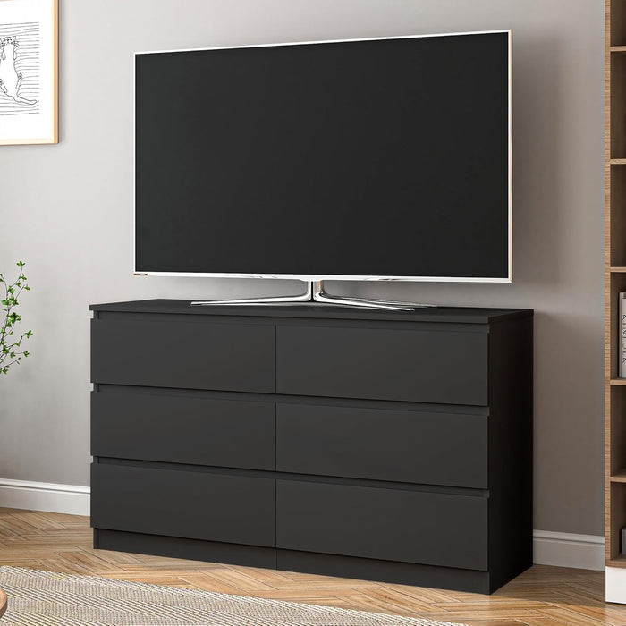 Black Six Drawer Dresser Featuring Generous Storage