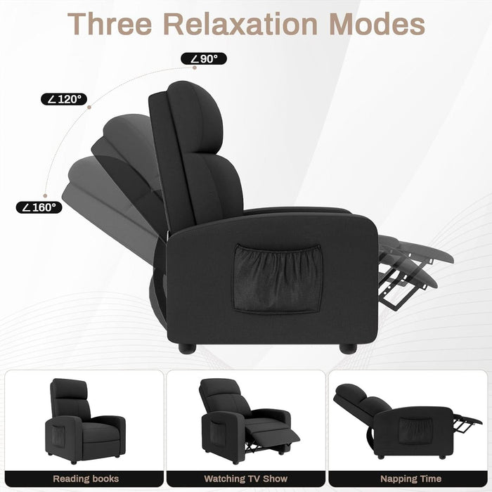 Recliner Chair for Adults, Reclining Sofa with Side Pocket, Linen Fabric Recliner Sofa with Adjustable Backrest and Footrest, Modern Home Theater Seating for Living Room, Bedroom