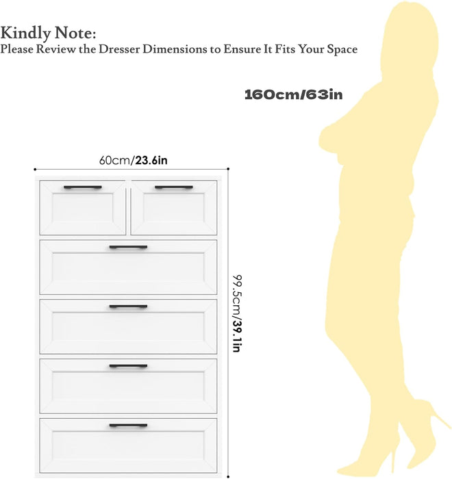 Tall White Generously Proportioned Dresser With Storage