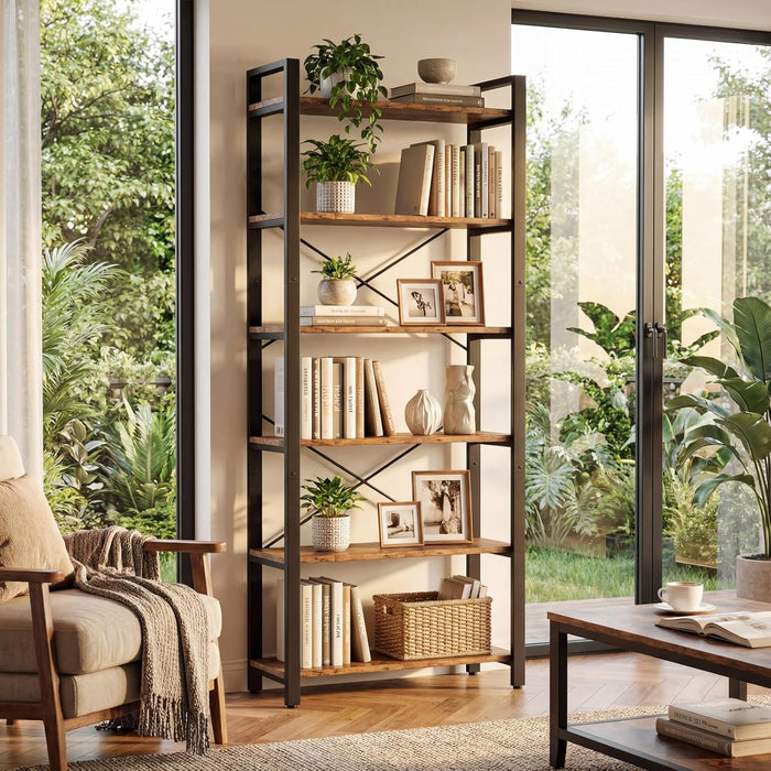 Six Tier Ladder Bookshelf Industrial Style Display