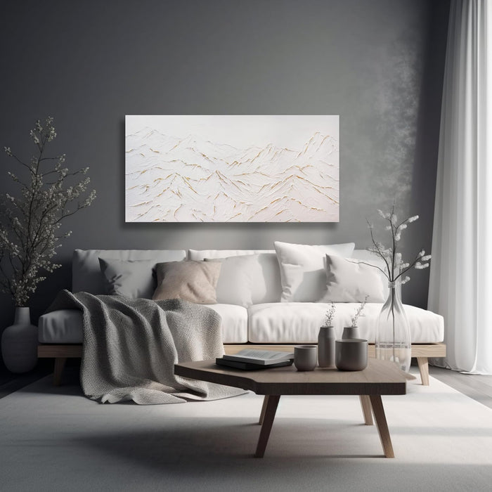 Large Abstract Mountain Wall Art White and Gold Wall Decor Aesthetic Canvas Painting Hanging Artwork for Living Room Bedroom Dining Room Office Home Decor 30X60 Inch