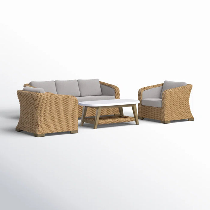 Edicott Eucalyptus Premium All-Weather Wicker 5 - Person Patio Conversation Sets with Cushions