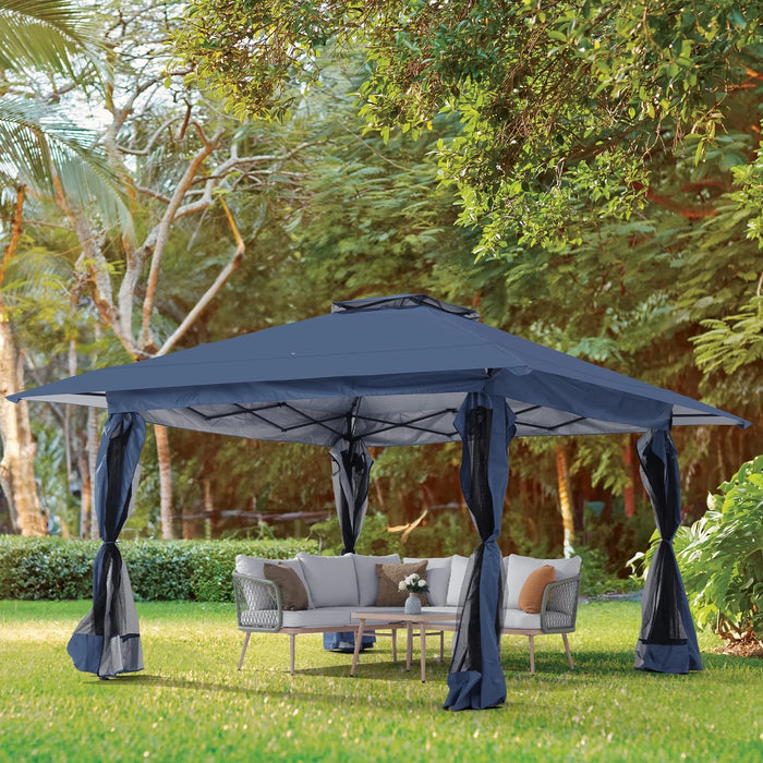 13’X13’Pop up Gazebo, Outdoor Gazebo Tent with W/ Netting Walls, Double Vented Roof Canopy, Navy Blue