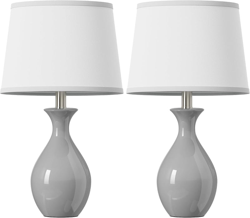 Table Lamp Set of 2, Modern Ceramic Bedside Lamps for Night Stands, Classic Small Lamp Nightstand Lamp for Bedroom Living Room Desk End Table Rocker Swtich Grey