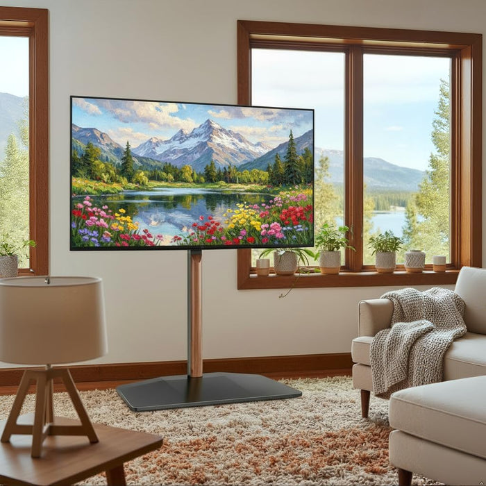 Swivel TV Stand with Wood for 32-85 Inch LCD LED OLED Screen, Holds 132 Lbs, Height Adjustable Universal Floor TV Stand, Max VESA 600 * 400Mm, Black, for Bedroom Living Room