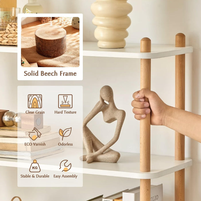 5-Tier Wooden Shelf Bookcase, Freestanding Open Bookshelf, Oak | Beech Wood Frame, 0.63" Shelves, Display Storage for Books, Plants, Decor, Living Room, Bedroom, Home Office