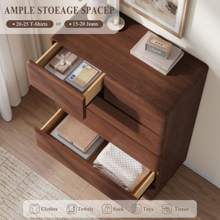 Walnut 6 Drawer Dresser for Bedroom, 48" Tall Dressers & Chest of Drawers with Curved Profile Design, Modern Dresser with Thickened Base for Bedroom, Living Room, Hallway